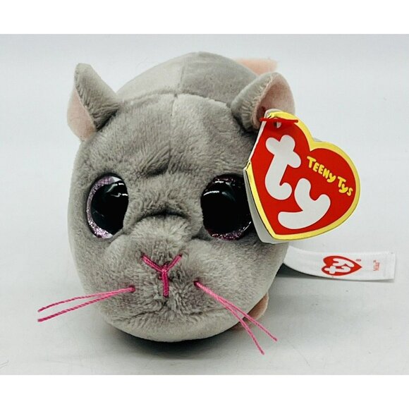 Ty Other - Teeny Tys Miko Gray Mouse Pink Eyes Plush 4 inch Stuffed Animal 2017